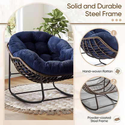 Giant Rattan Egg Chair with Thick Cushion – Swinging Hanging Chair for Garden, Balcony & Indoor Lounge