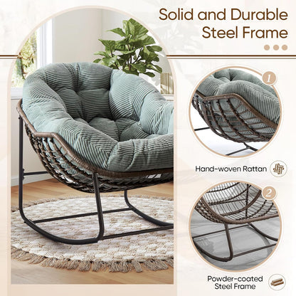 Giant Rattan Egg Chair with Thick Cushion – Swinging Hanging Chair for Garden, Balcony & Indoor Lounge