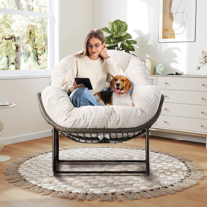 Giant Rattan Egg Chair with Thick Cushion – Swinging Hanging Chair for Garden, Balcony & Indoor Lounge