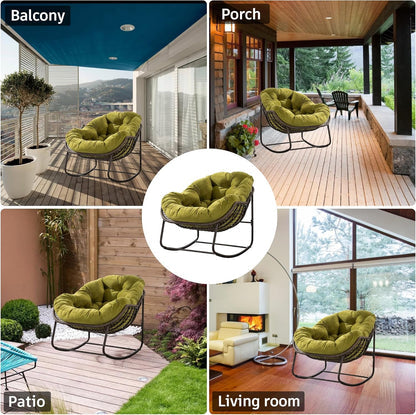 Giant Rattan Egg Chair with Thick Cushion – Swinging Hanging Chair for Garden, Balcony & Indoor Lounge