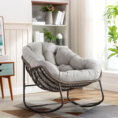 Giant Rattan Egg Chair with Thick Cushion – Swinging Hanging Chair for Garden, Balcony & Indoor Lounge
