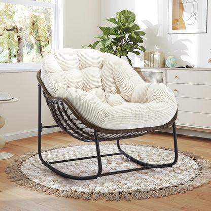 Giant Rattan Egg Chair with Thick Cushion – Swinging Hanging Chair for Garden, Balcony & Indoor Lounge