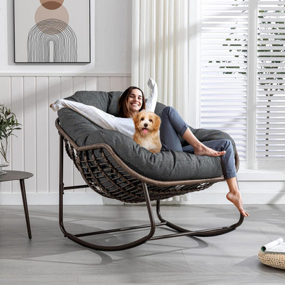 Giant Rattan Egg Chair with Thick Cushion – Swinging Hanging Chair for Garden, Balcony & Indoor Lounge