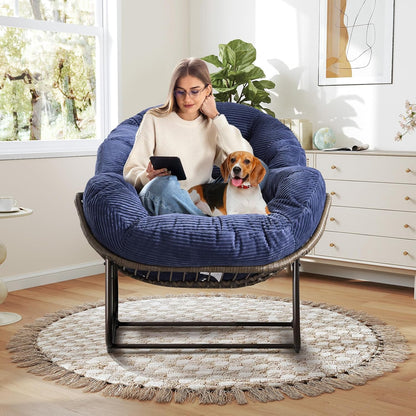 Giant Rattan Egg Chair with Thick Cushion – Swinging Hanging Chair for Garden, Balcony & Indoor Lounge