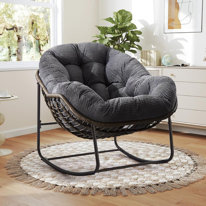 Giant Rattan Egg Chair with Thick Cushion – Swinging Hanging Chair for Garden, Balcony & Indoor Lounge