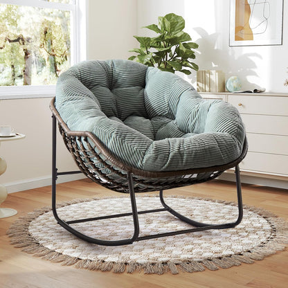 Giant Rattan Egg Chair with Thick Cushion – Swinging Hanging Chair for Garden, Balcony & Indoor Lounge